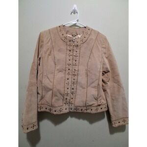 Vtg Pamela McCoy Collections Suede Studded Embellished Jacket Tan Leather Size M